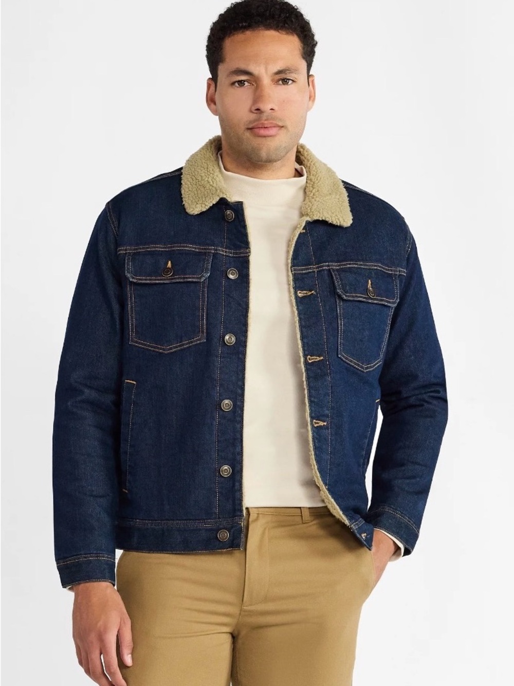 George Men's High Pile Denim Trucker Jacket Size XL